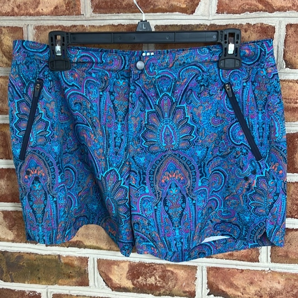 Title Nine Paisley Active Shorts in Turquoise & Purple